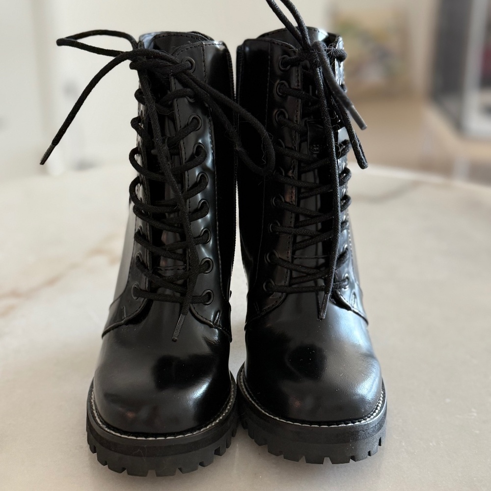 Jeffrey Campbell “Legion” patent‑leather combat boots